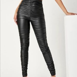 Black Leather Stacked Pants